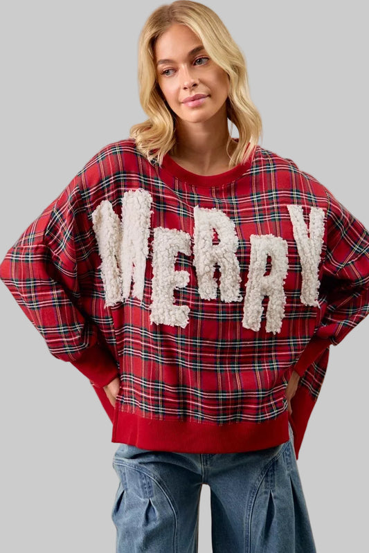 Zoe Merry Christmas Holiday Plaid Sweatshirt