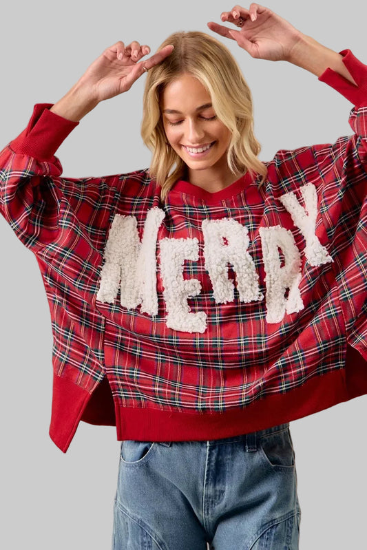 Zoe Merry Christmas Holiday Plaid Sweatshirt