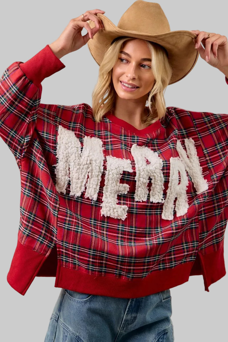 Zoe Merry Christmas Holiday Plaid Sweatshirt