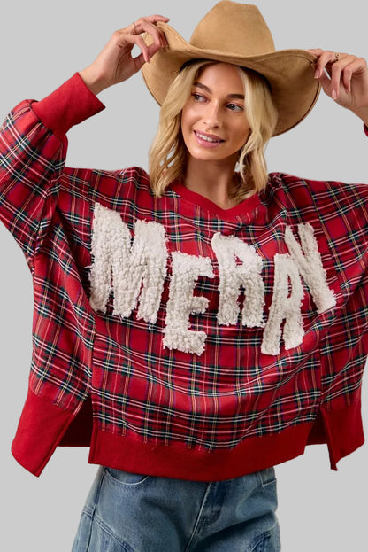 Zoe Merry Christmas Holiday Plaid Sweatshirt