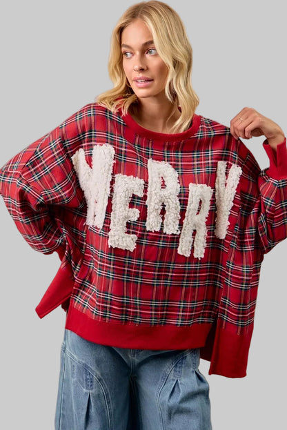 Zoe Merry Christmas Holiday Plaid Sweatshirt