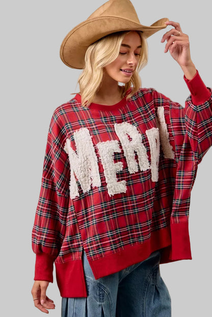 Zoe Merry Christmas Holiday Plaid Sweatshirt