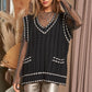 Bohemian Solid V-Neck Sleeveless Pocket Detail Sweater