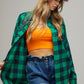 Bohemian Plaid Embroidered Peace Patch Button Down Jacket