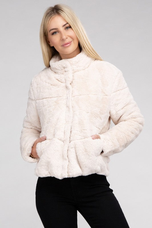 Bohemian Plush Fluffy Zip-Up Sweater Jacket
