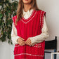 Bohemian Solid V-Neck Sleeveless Pocket Detail Sweater