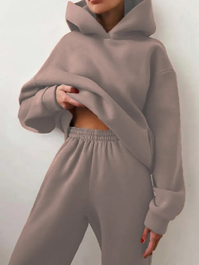 Women's Trendy Solid Color Hoody Sweatshirt and Sweatpants Set- Final Sale