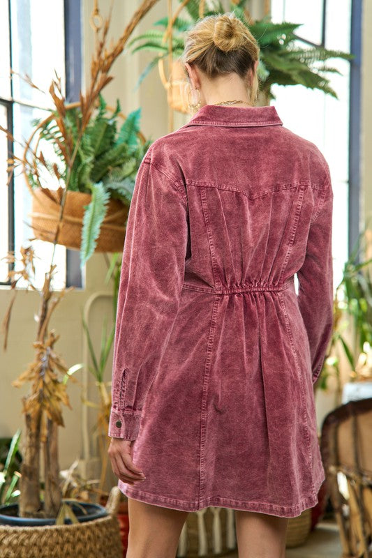 Bohemian Country Western Washed Corduroy Mini Dress