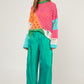 Bohemian Rocker Color Block Distressed Detail Pullover Sweater