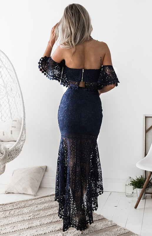 Boho Chic Off Shoulder Lace Crop Top and Skirt Dress