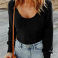 Boho Matcha Green Scoop Neck Long Sleeve Top