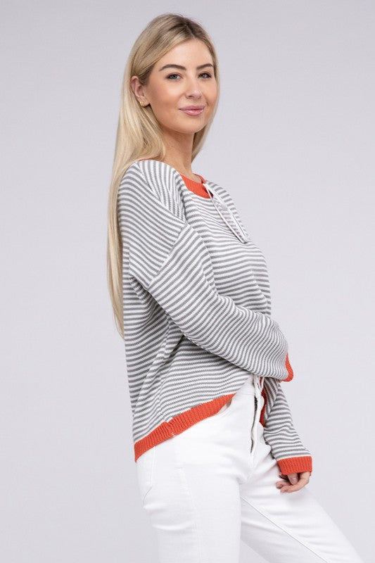 Bohemian Contrast Trimmed Striped Pullover Knit
