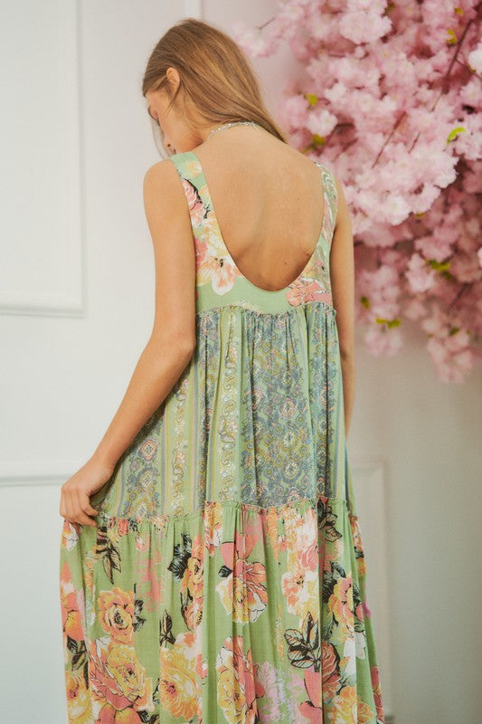 Bohemian Full Skirt Floral Patten Midi Long Dress