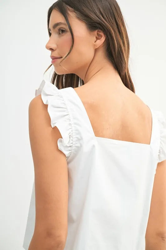 Bohemian Poplin Ruffle Strap Front Self Tie Top