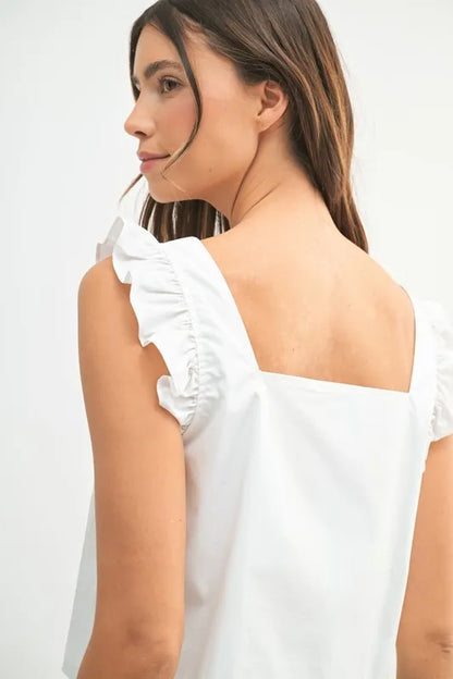 Bohemian Poplin Ruffle Strap Front Self Tie Top