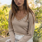 Bohemian POL Studded Ribbed V-Neck Top