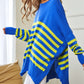 Bohemian Multi Striped Elbow Patch Loose Fit Sweater Top