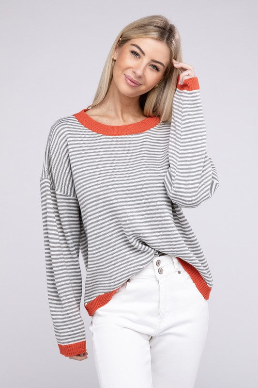 Bohemian Contrast Trimmed Striped Pullover Knit