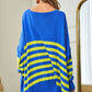 Bohemian Multi Striped Elbow Patch Loose Fit Sweater Top