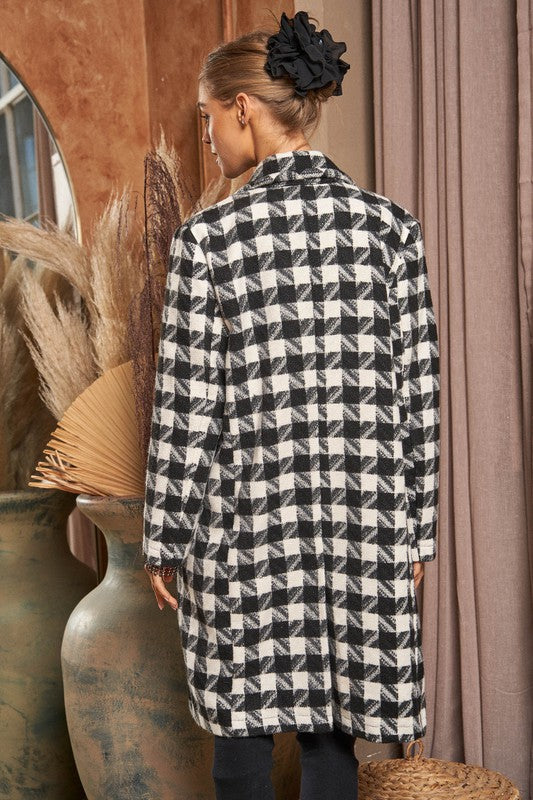 Bohemian Textured Knit Tweed Plaid Double Button Coat Jacket