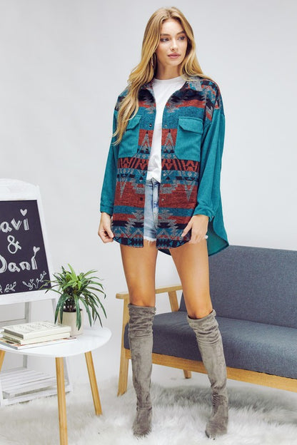 Bohemian Plaid Aztec Printed Button Down Long Sleeve Shirt Jacket