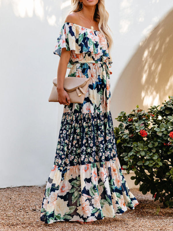 Summer Floral Printed Off the Shoulder Maxi Dress