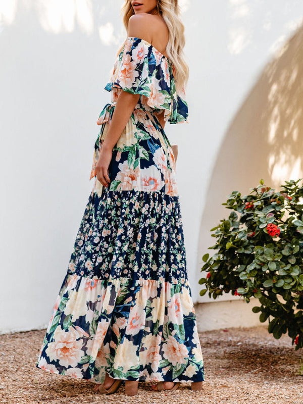 Summer Floral Printed Off the Shoulder Maxi Dress