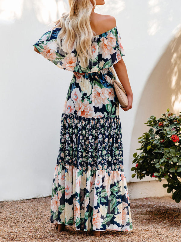 Summer Floral Printed Off the Shoulder Maxi Dress