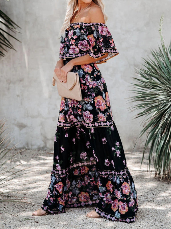 Summer Floral Printed Off the Shoulder Maxi Dress