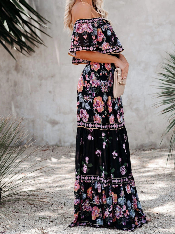 Summer Floral Printed Off the Shoulder Maxi Dress
