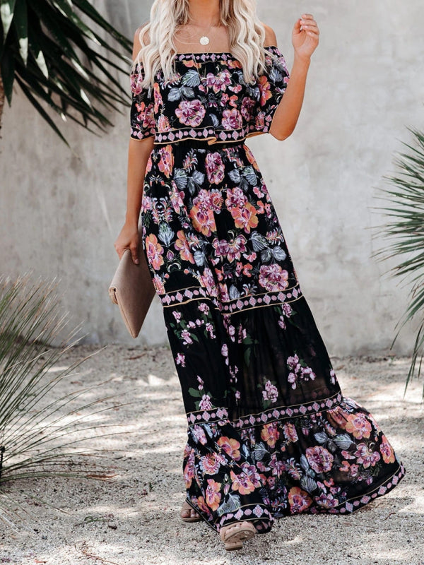 Summer Floral Printed Off the Shoulder Maxi Dress
