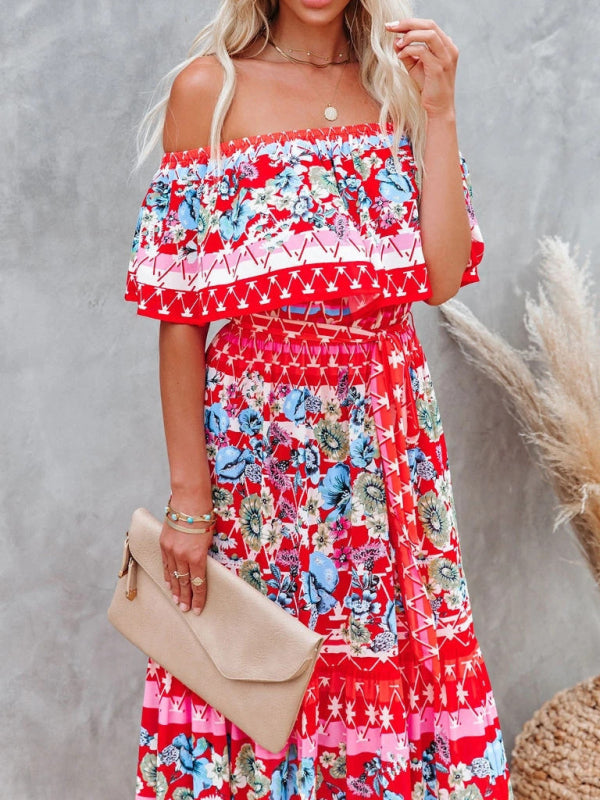 Summer Floral Printed Off the Shoulder Maxi Dress