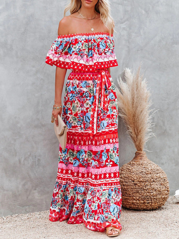 Summer Floral Printed Off the Shoulder Maxi Dress