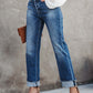 Women's Denim Washed High Waist Crossover Waist Jeans