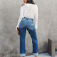 Women's Denim Washed High Waist Crossover Waist Jeans