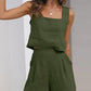 Casual Cotton Linen Sleeveless Square Neck Top + Shorts Two-Piece Set