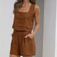 SALE Casual Cotton Sleeveless Square Neck Top + Shorts Two-Piece Set