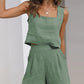 Casual Cotton Linen Sleeveless Square Neck Top + Shorts Two-Piece Set