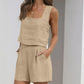 SALE Casual Cotton Sleeveless Square Neck Top + Shorts Two-Piece Set