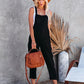 Black Cotton Gauze Casual Overalls Jumpsuit
