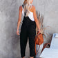 Black Cotton Gauze Casual Overalls Jumpsuit
