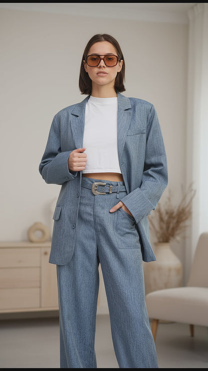 Alana Oversized Denim Blue Blazer