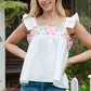 Boho Embroidered Peasant Contrast Square Neck Tank