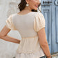 Bohemian Deep V-Neck Frill Trim Babydoll Blouse