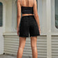 Boho Crossover Buttoned Raw Hem Denim Shorts