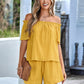 Boho Casual Textured Frill Trim Off-Shoulder Top and Shorts Set