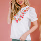 Boho Embroidered Notched Neck Flounce Sleeve Top