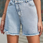 Boho Crossover Buttoned Raw Hem Denim Shorts