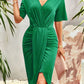 Dierdre Boho Surplice Neck Dropped Shoulder Ruched Dress