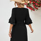 Charlie Round Neck Tie Belt Flounce Sleeve Dress